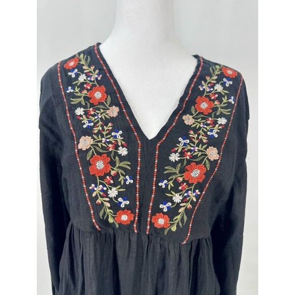 Umgee Black Embroidered Pleated Babydoll Blouse Too Shirt XL - Picture 4 of 7